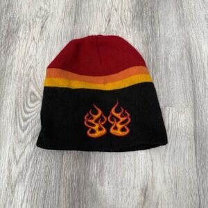 HYP Flame Beanie Hat Knit Cap Red Orange Yellow Black One Size